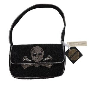 Beaded Skull Shoulder Bag Black Gothic NWT Handmade